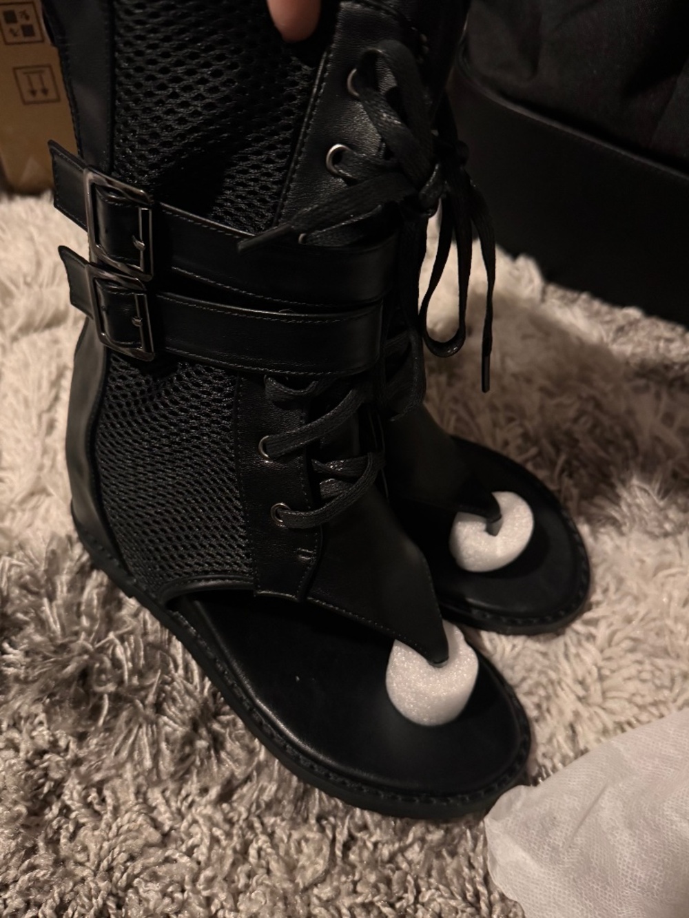 Women's Mesh Roman Sandals Clip Toe Ankle Boots High Top Shoes Gladiator Fishnet